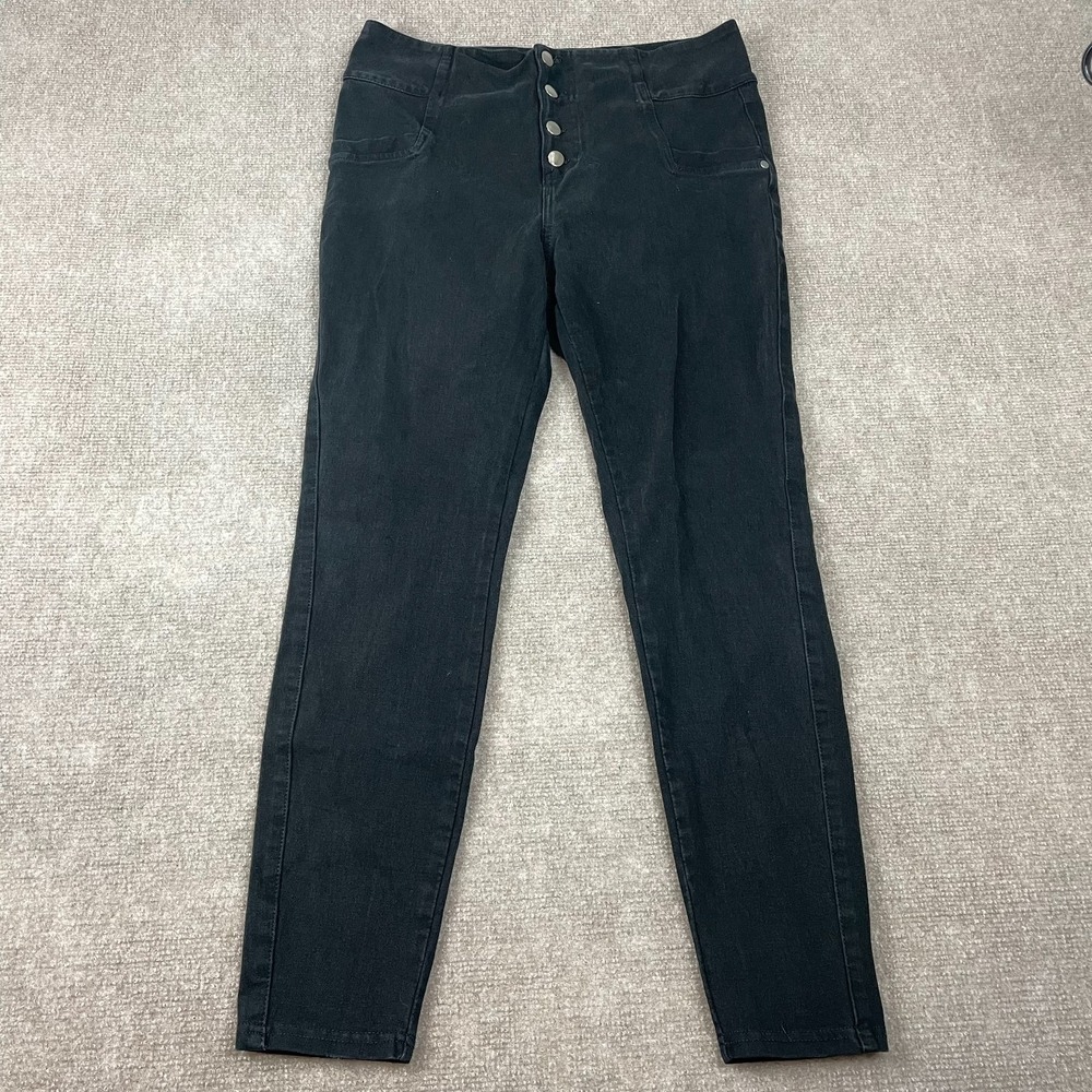 Forever 21 Chino Pants Women 2X Black Cotton Stretch Preppy High Rise Button Fly